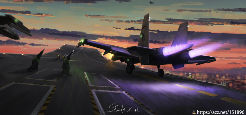 4boys, afterburner, aircraft, aircraft_carrier, aircraft_marshaller, airplane, fighter_jet, highres