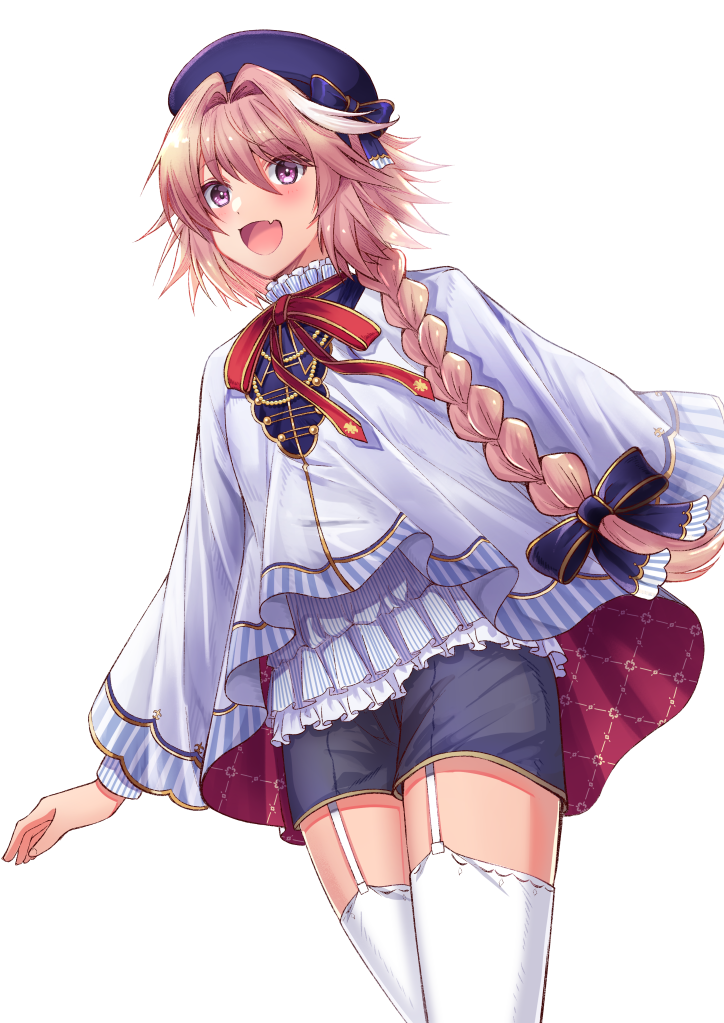 1boy, arms_at_sides, astolfo_(angel_breath)_(fate), astolfo_(fate), beret, blue_hat, blue_shorts, blush