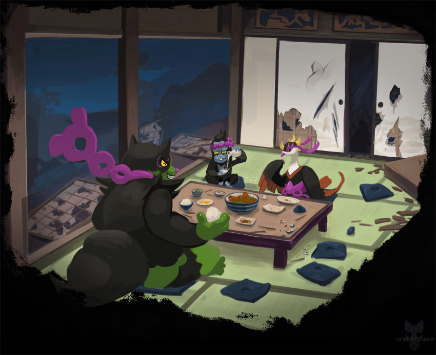 3boys, :3, absurdres, animal_ears, animal_focus, bird, colored_sclera, dog_ears