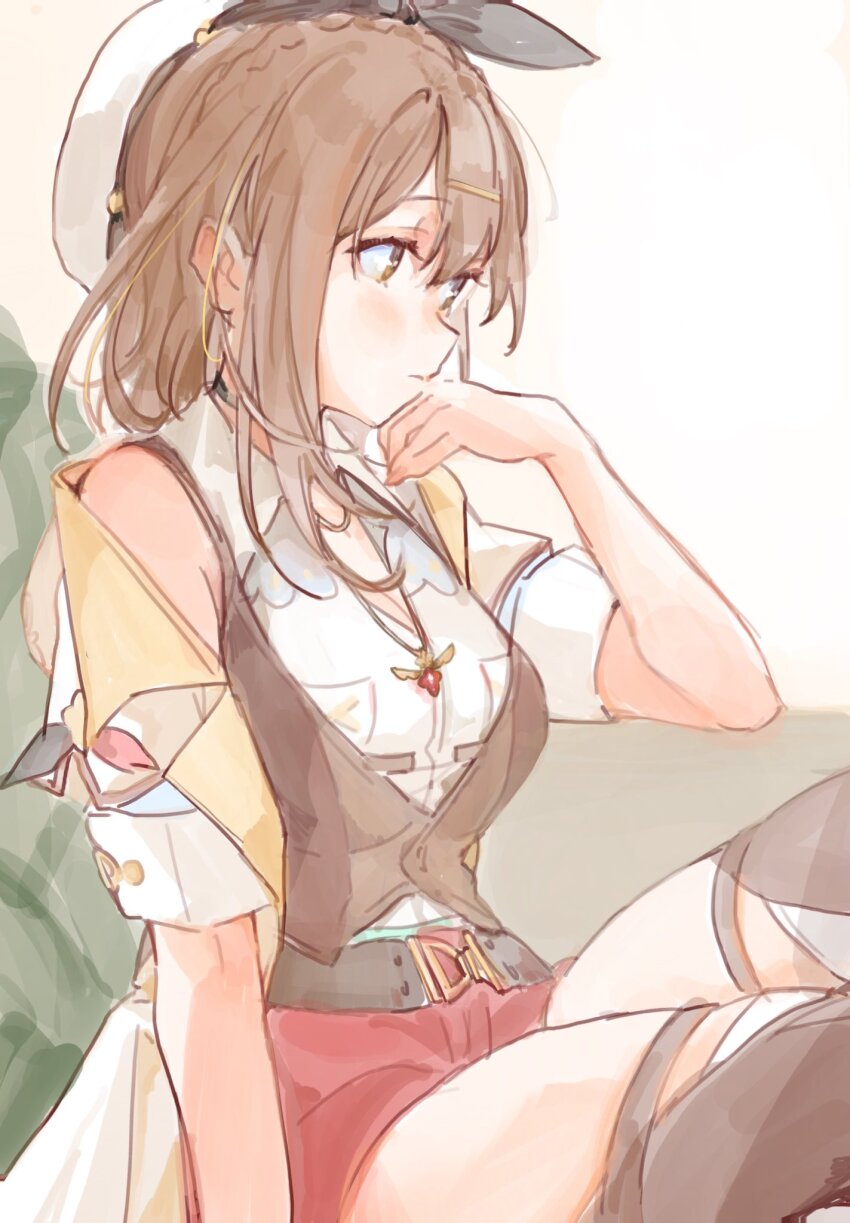 1girl, atelier_(series), atelier_ryza, atelier_ryza_1, belt, beret, black_belt, blush