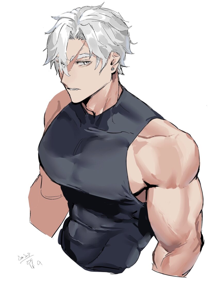 003_ssq, 1boy, bara, bare_shoulders, cropped_torso, from_above, highres, large_pectorals