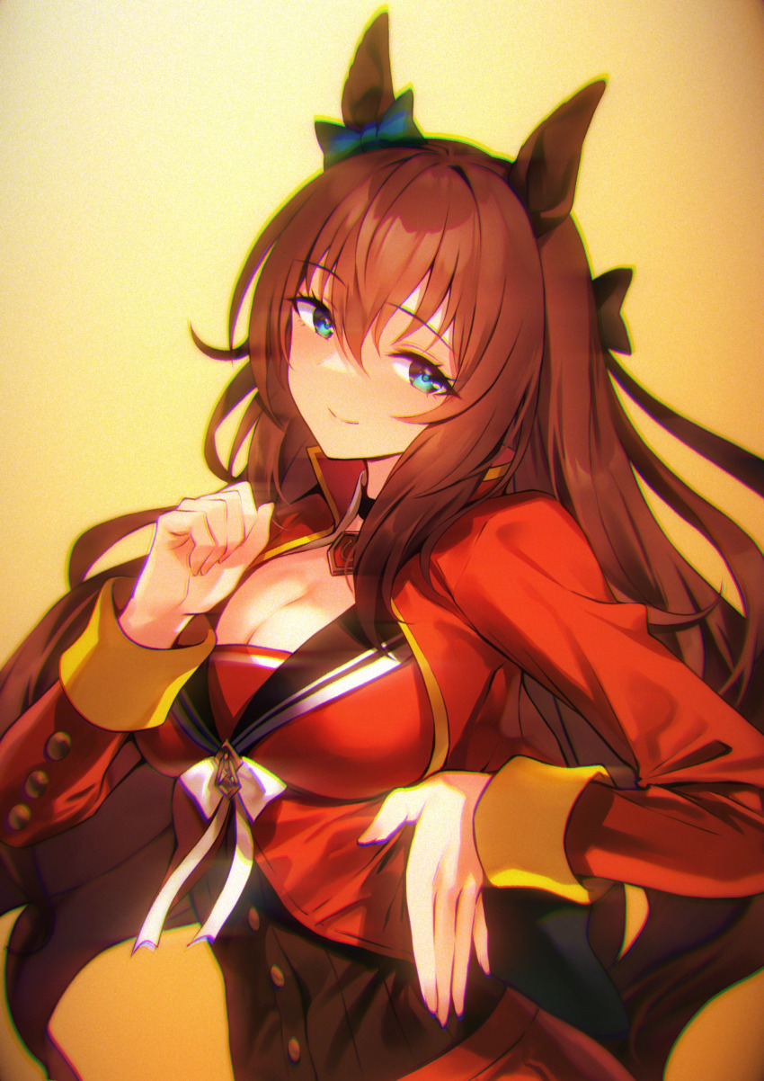 1girl, absurdres, animal_ears, black_bow, blue_bow, blue_eyes, bow, bowtie