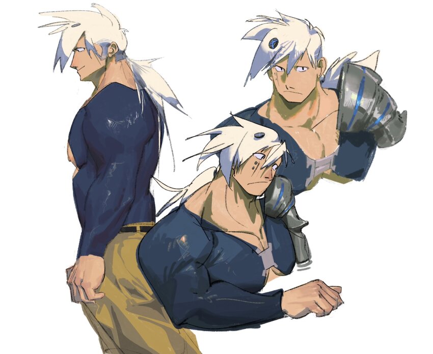 1boy, :/, bara, cropped_torso, dichuan_(arriverw), from_side, happy_halloween, highres