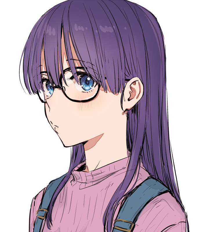 1girl, blue_eyes, blush, dr._slump, glasses, looking_at_viewer, napata, norimaki_arale