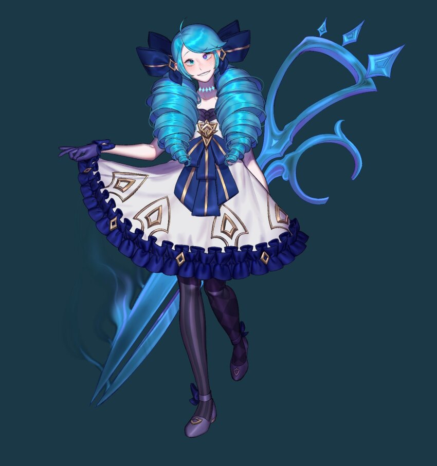 1girl, ahoge, asymmetrical_legwear, black_bow, blush, bow, collarbone, dress