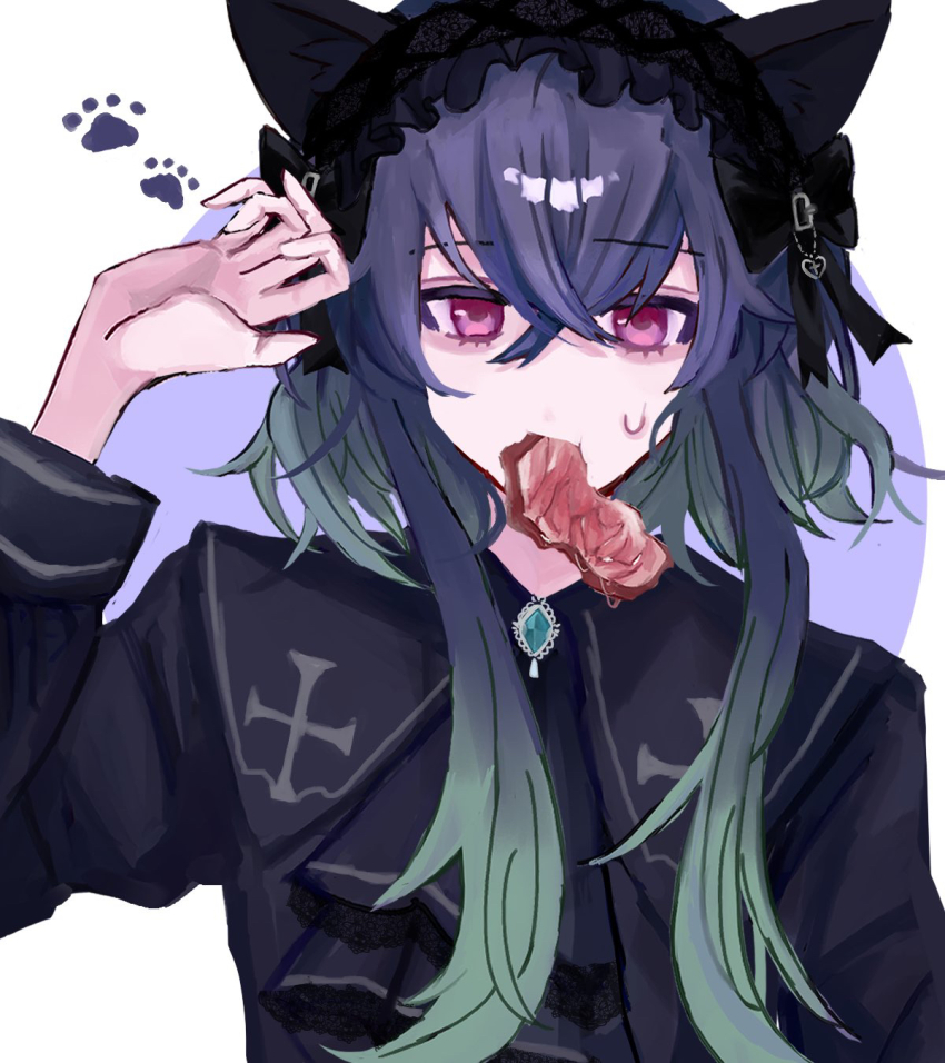 1boy, akuma_shitsuji_to_kuroi_neko, animal_ears, ascot, bastien_kelly, black_ascot, black_hairband, black_shirt
