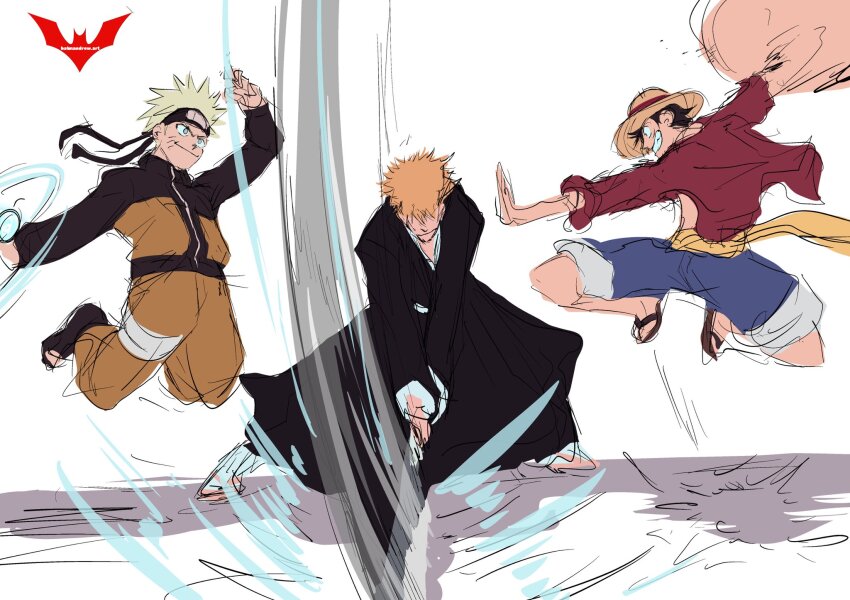 3boys, batm_andrew, battle, black_hair, bleach, blonde_hair, blue_eyes, curly_eyebrows