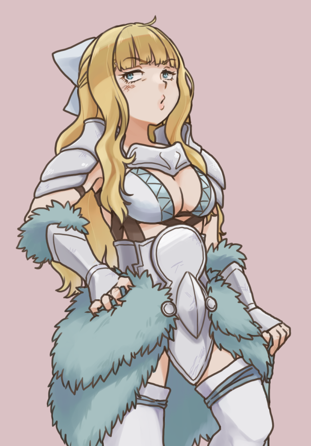 1girl, armor, blonde_hair, blue_eyes, blunt_bangs, breasts, charlotte_(fire_emblem), facing_to_the_side