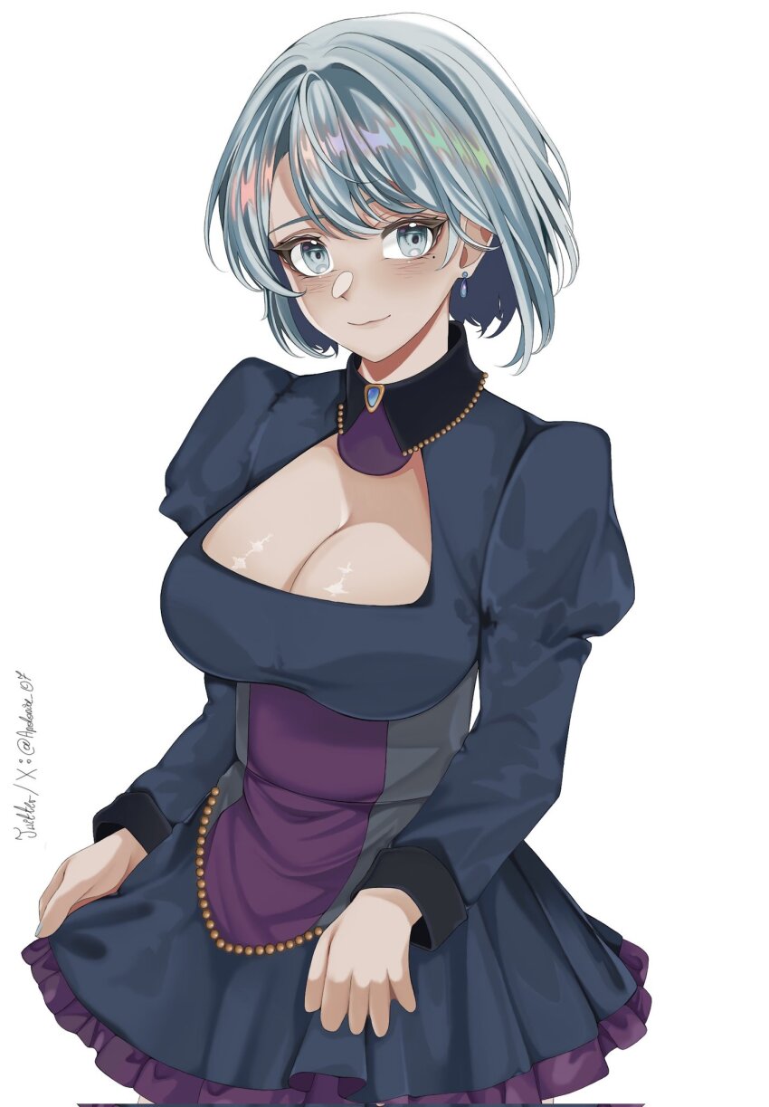 1girl, ace_attorney, apolonia_07, blue_eyes, blue_hair, breasts, cleavage, corrupted_twitter_file