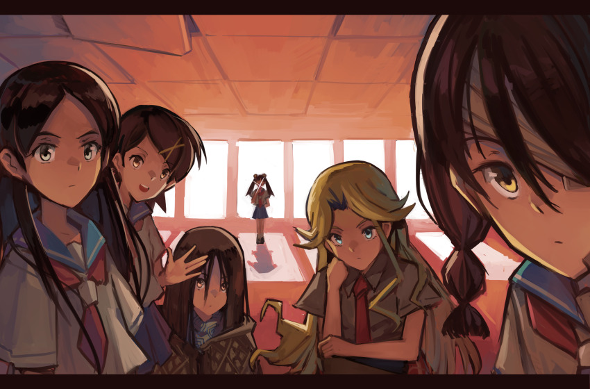 6+girls, absurdres, broken_ceiling, ceiling, highres, indoors, kitsu_chiri, kobushi_abiru