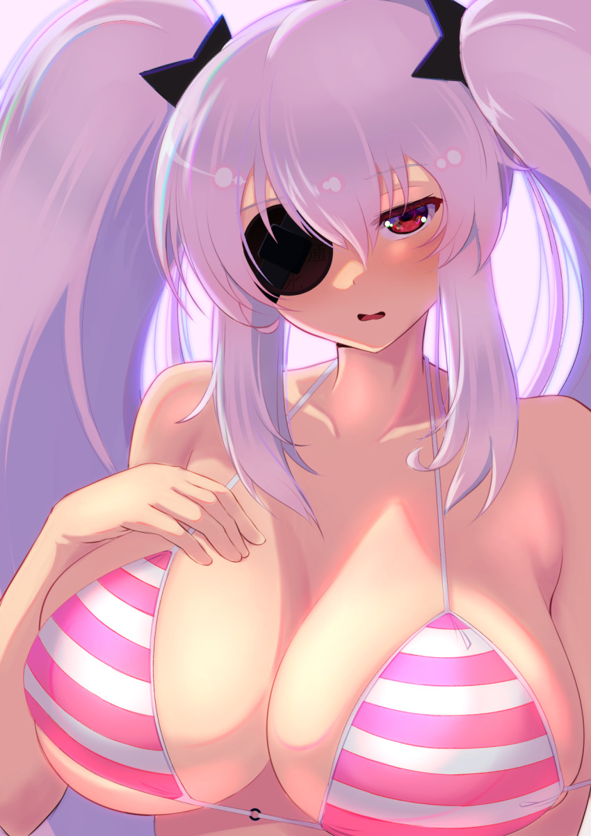 1girl, bandages, bare_shoulders, bikini, breasts, cleavage, collarbone, da_(da_3939)