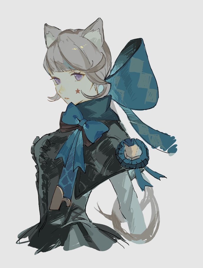 animal_ears, aqua_bow, bow, cat_ears, cat_girl, facial_mark, facial_tattoo, frilled_leotard