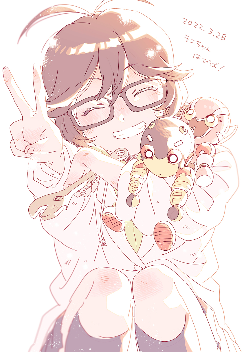 1girl, a106, a107, ahoge, antenna_hair, atom:_the_beginning, character_doll, closed_eyes