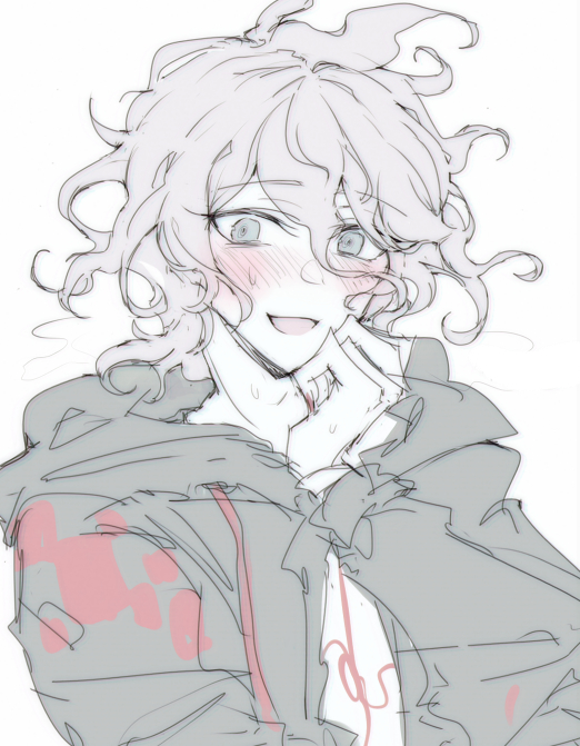 1boy, :d, blush, d_(3i135), danganronpa_(series), danganronpa_2:_goodbye_despair, green_jacket, grey_eyes