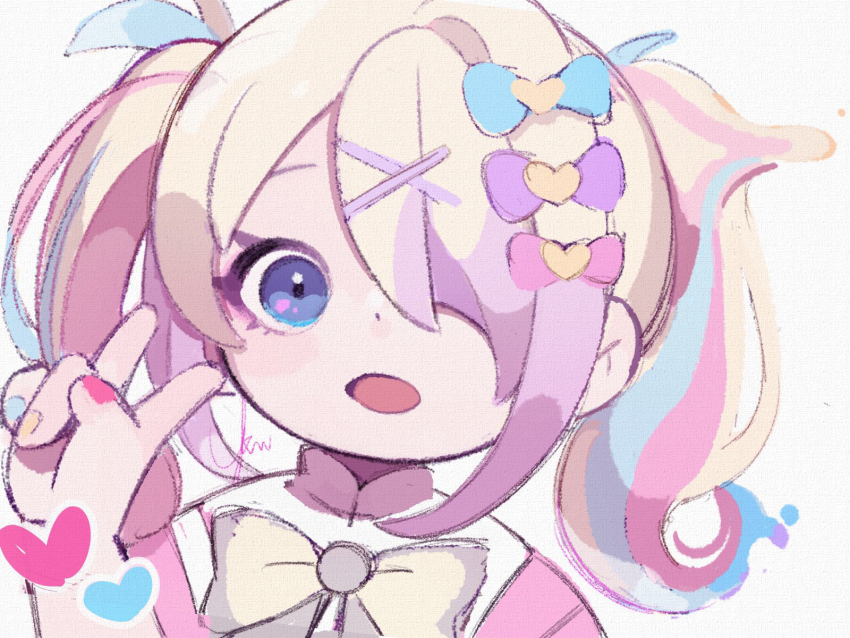 1girl, alternate_color, ame-chan_(needy_girl_overdose), blonde_hair, blue_bow, blue_eyes, blue_hair, blue_nails