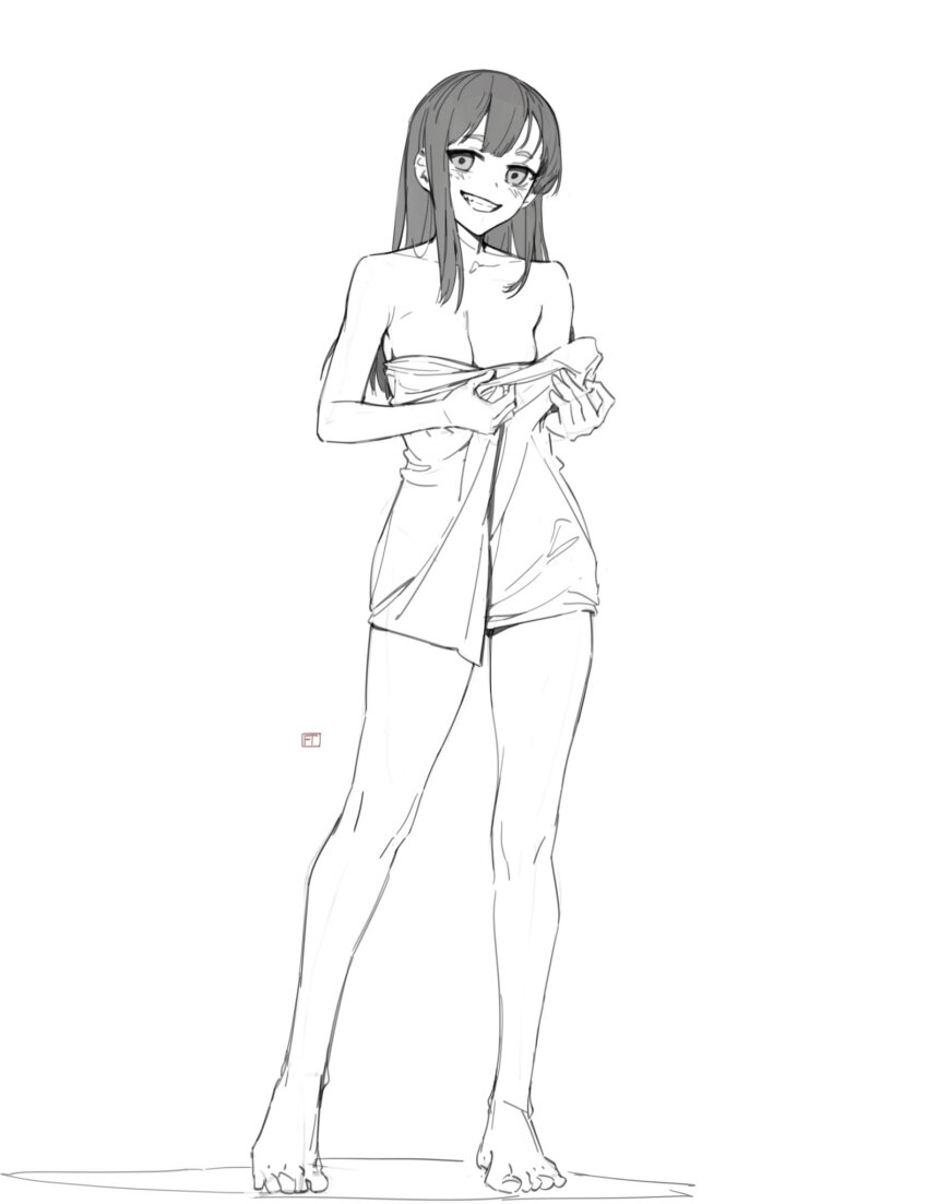 1girl, barefoot, felix_thirasat, full_body, highres, ijiranaide_nagatoro-san, long_hair, nagatoro_hayase