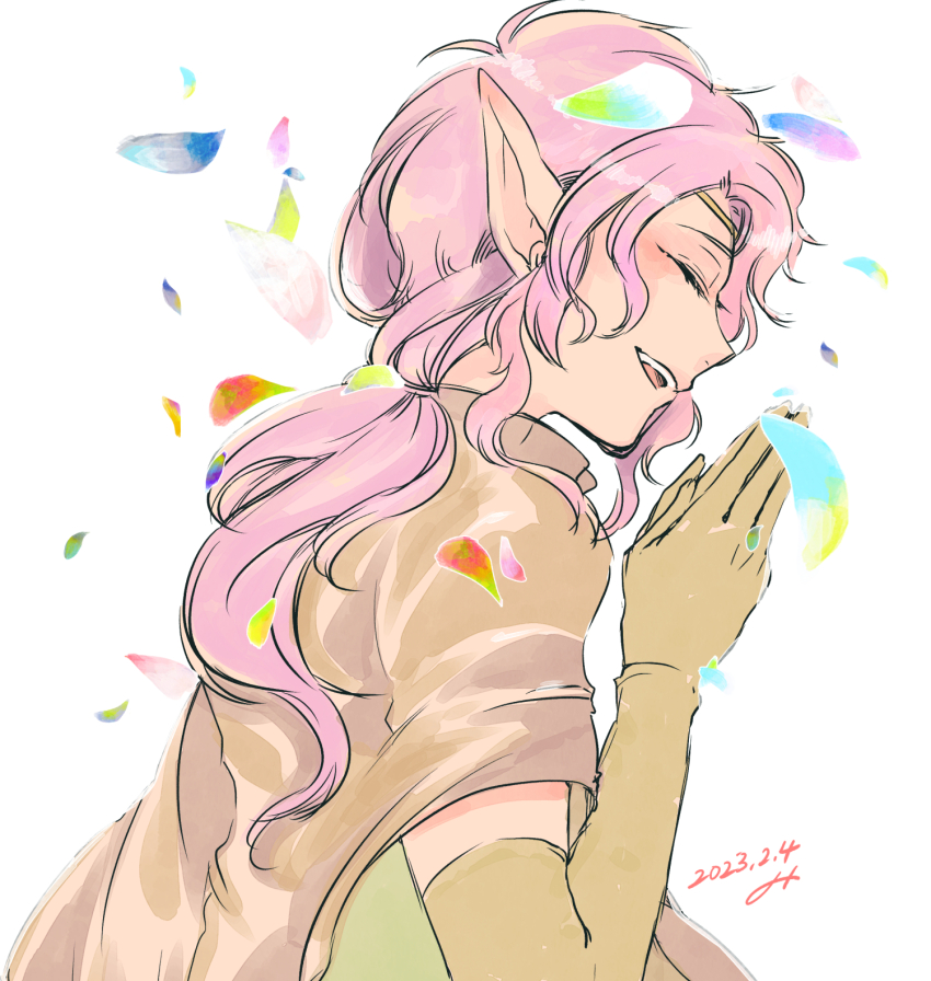 1girl, cape, circlet, dated, dress, elf, gensou_suikoden, gensou_suikoden_i