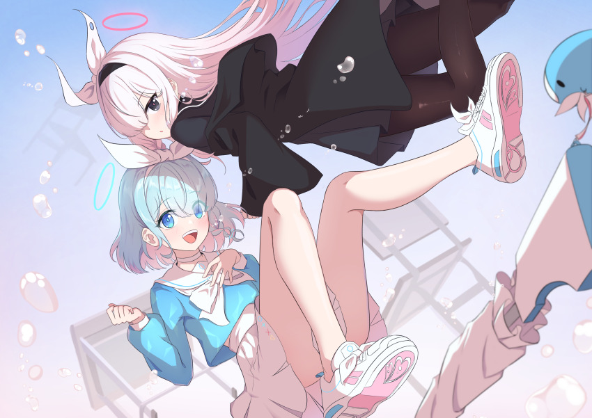 2girls, absurdres, arona_(blue_archive), ass, black_eyes, black_hairband, black_pantyhose, black_sailor_collar