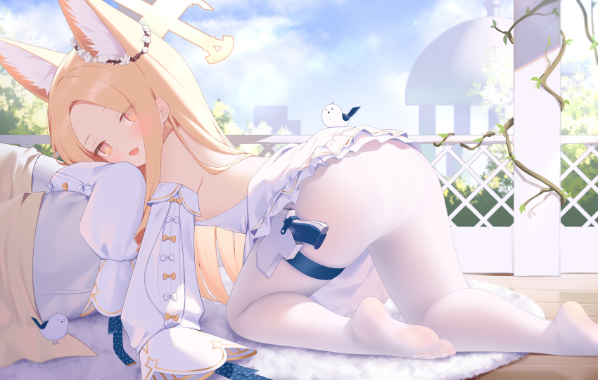 1girl, animal, animal_ear_fluff, animal_ears, bare_back, bare_shoulders, bingchuan_xian_yu_huang, bird