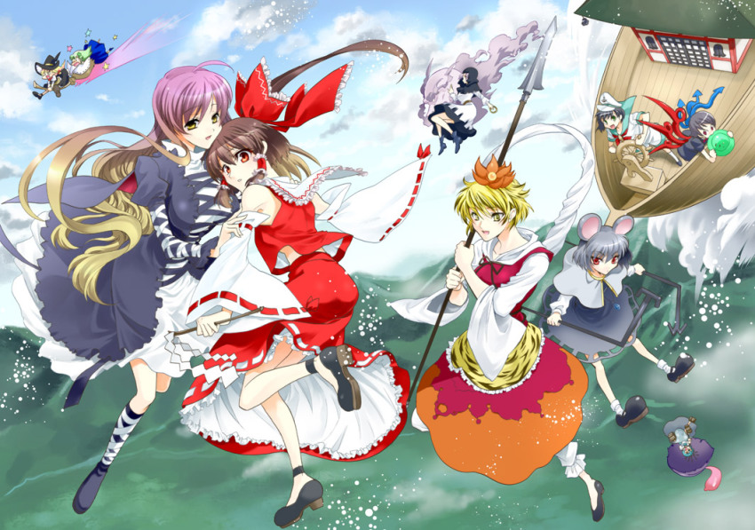 6+girls, day, hakurei_reimu, hijiri_byakuren, houjuu_nue, kanae_yuzuru, kirisame_marisa, kochiya_sanae