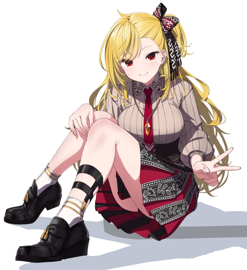 1girl, absurdres, black_corset, black_footwear, blonde_hair, blush, bow, breasts