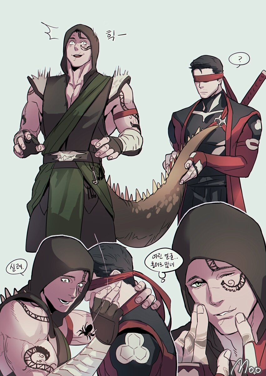 2boys, ?, absurdres, arm_tattoo, artist_name, bara, black_hair, black_pants