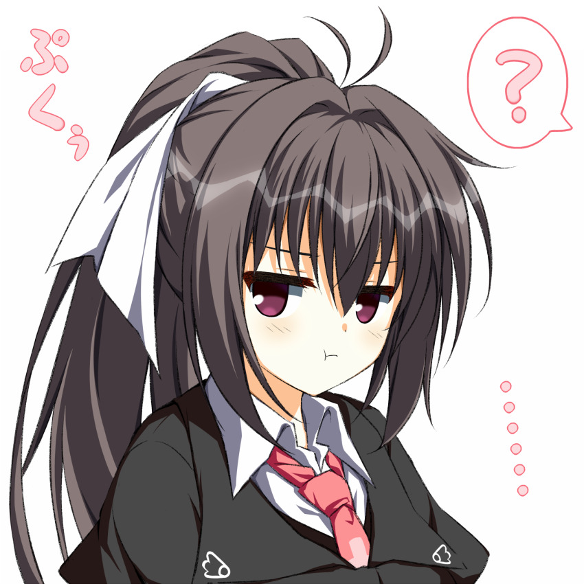 ..., 1girl, :t, ?, antenna_hair, asagi_nanami, blush, brown_hair