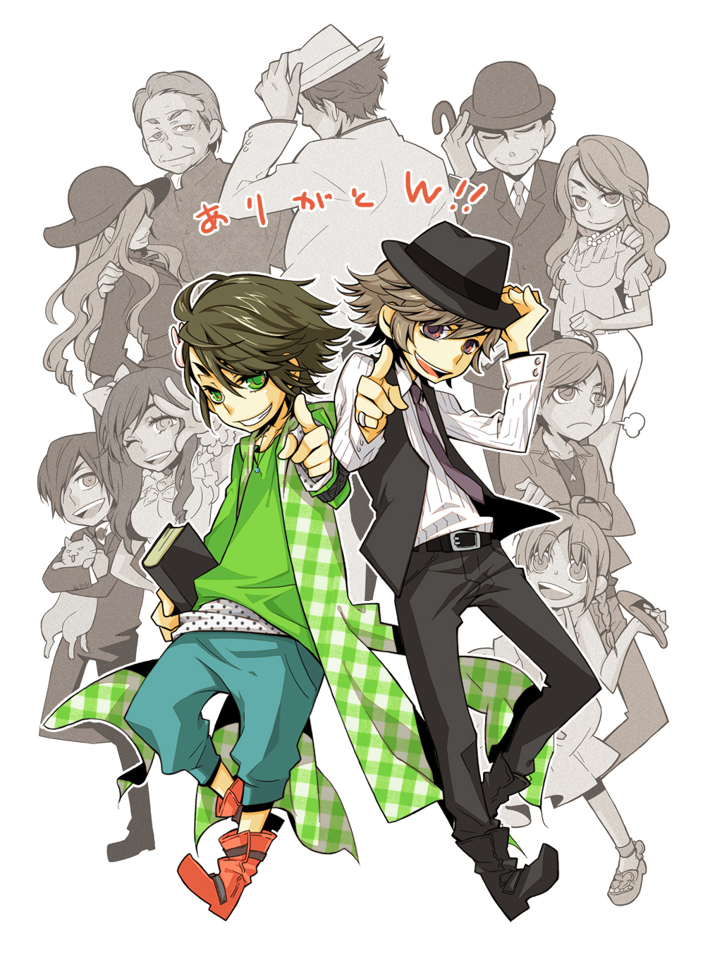 4girls, 6+boys, ankle_boots, belt, book, boots, buckle, denim