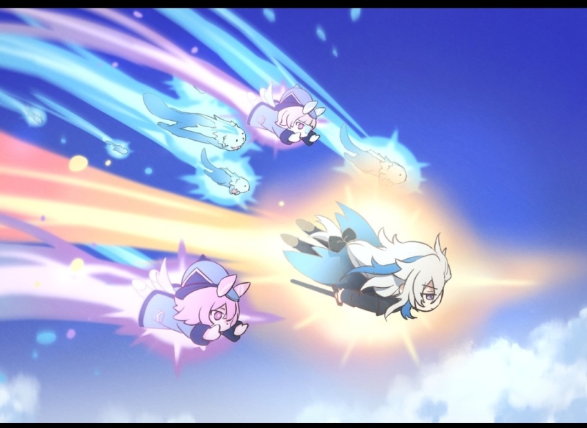 1boy, artist_request, chibi, cloud, comet, genshin_impact, neuvillette_(genshin_impact), sky