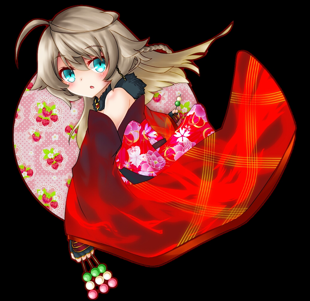 1girl, ahoge, aqua_eyes, bare_shoulders, black_background, braided_tail, brown_hair, clothing_cutout