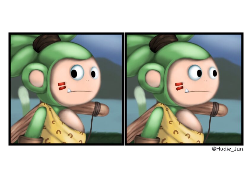 awkward_look_monkey_puppet_(meme), black_eyes, digimon, digimon_(creature), fang, highres, koemon, looking_at_viewer, looking_to_the_side, meme, monkey, solo