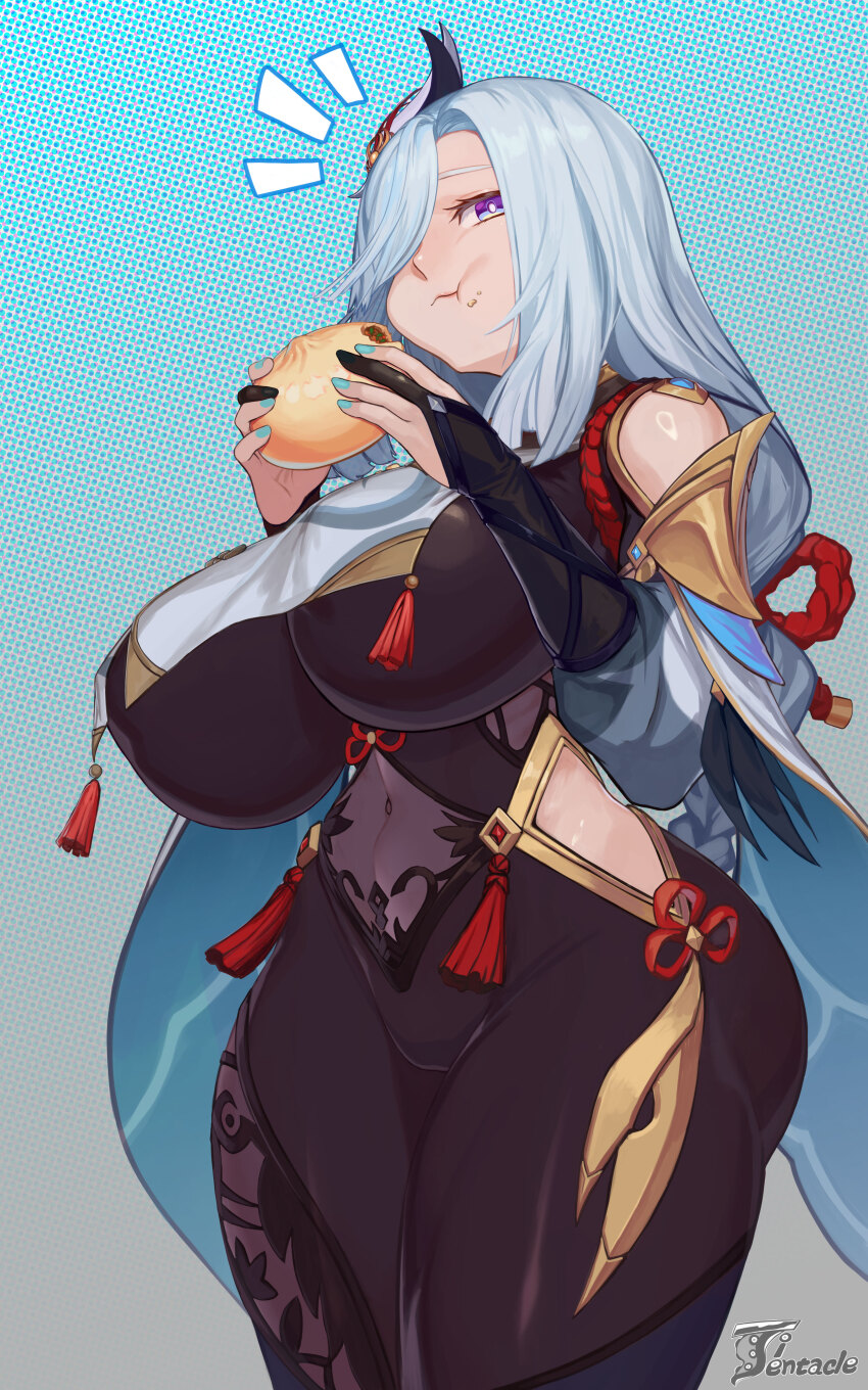 1girl, absurdres, artist_name, black_bodysuit, blue_eyes, blue_hair, blue_nails, bodysuit