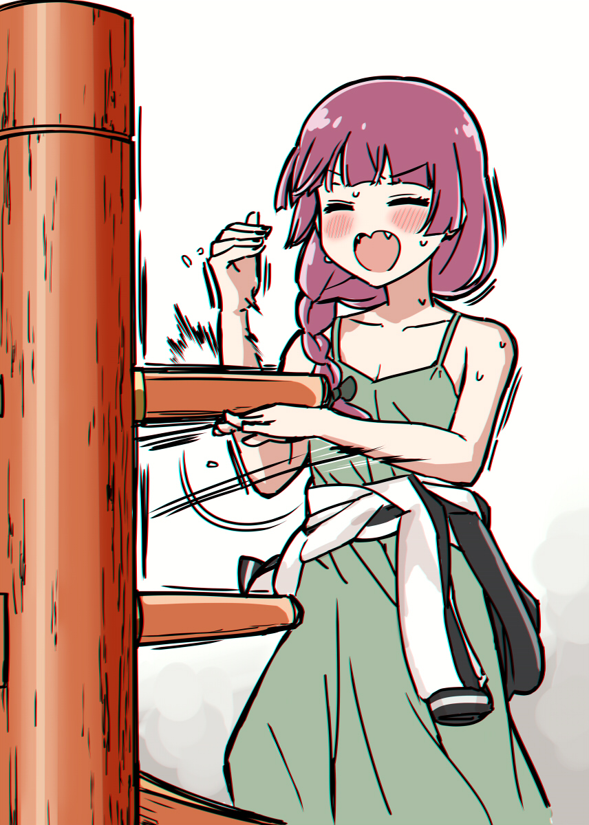 1girl, bare_arms, bare_shoulders, blush, bocchi_the_rock!, bow, braid, braided_ponytail