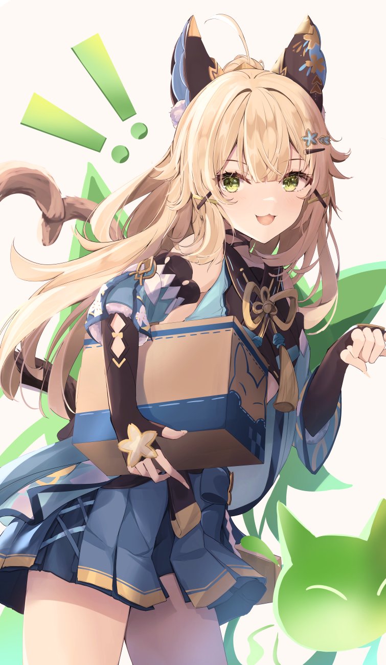 1girl, :3, :d, ahoge, animal_ears, animal_print, armpits, black_choker