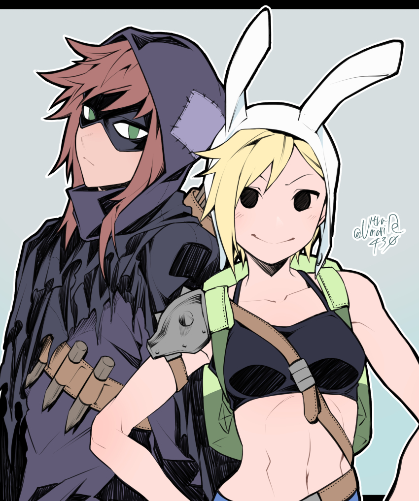 2girls, adventure_time, adventure_time:_fionna_and_cake, alternate_universe, animal_ears, backpack, bag, belt