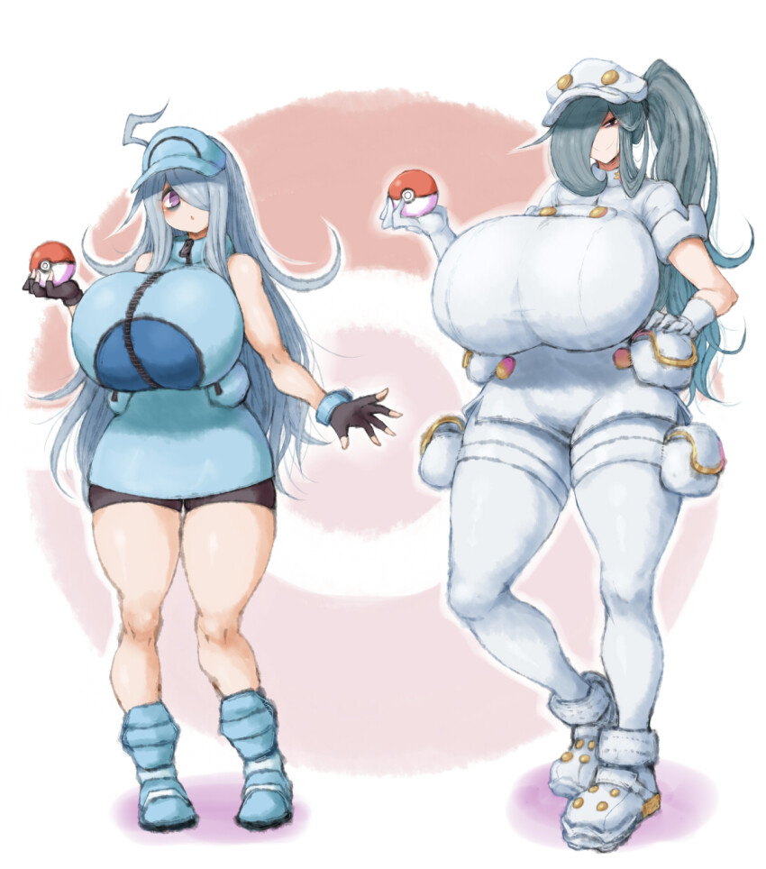 2b-ge, 2girls, ace_trainer_(female)_(pokemon_sm), ace_trainer_(pokemon), ace_trainer_(pokemon)_(cosplay), aether_foundation_employee, aether_foundation_employee_(cosplay), ahoge