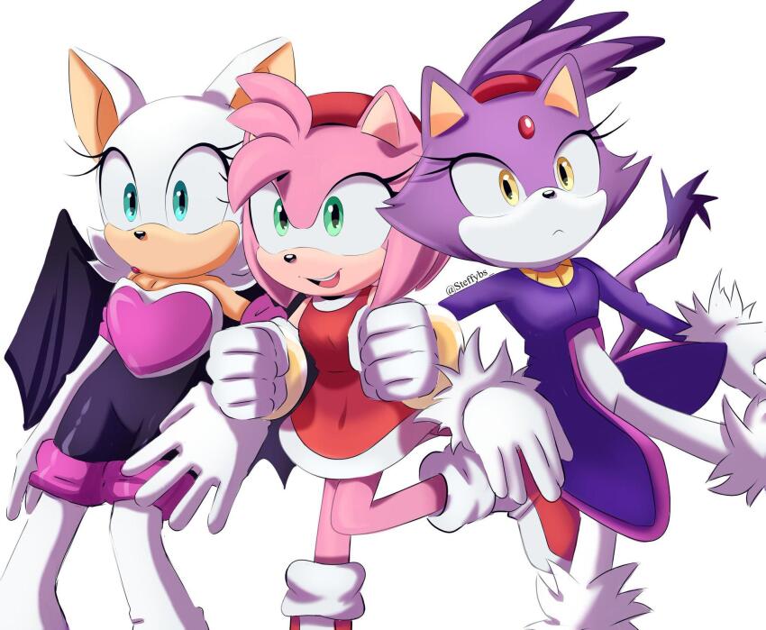 3girls, amy_rose, animal_ears, bad_id, bad_twitter_id, bat_ears, bat_girl, bat_wings