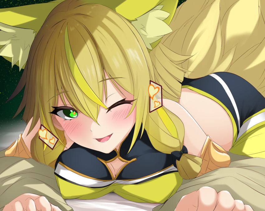 1girl, absurdres, animal_ears, blonde_hair, breasts, crop_top, detached_sleeves, duel_monster