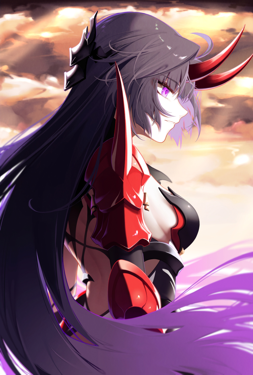 1girl, ahoge, armband, armor, black_headwear, breasts, highres, honkai_(series)