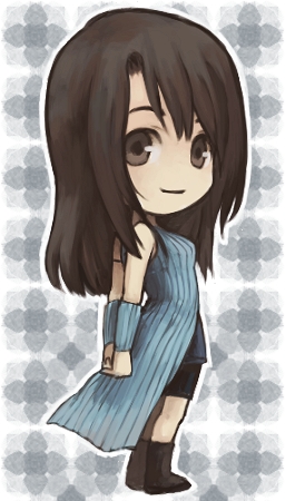 1990s_(style), 1girl, arms_behind_back, black_eyes, black_hair, boots, female_focus, final_fantasy