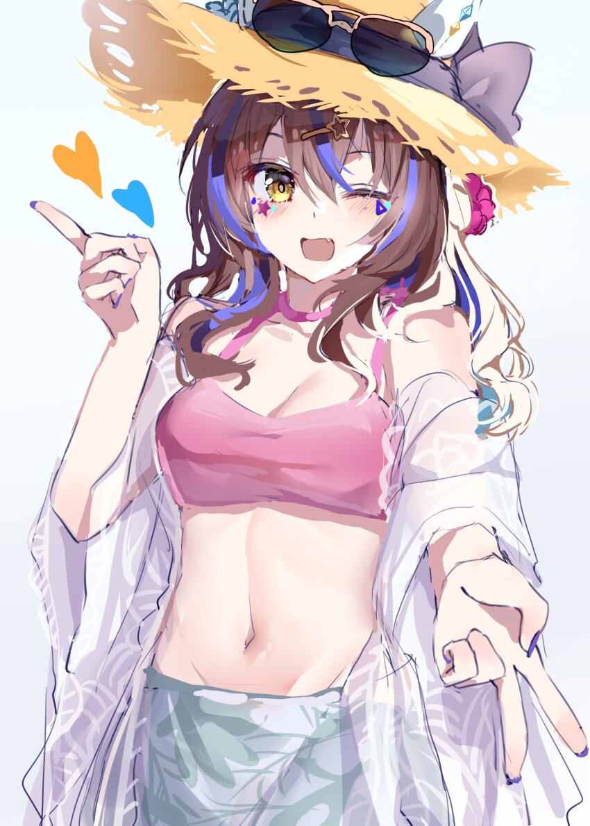 summer_#besties_(umamusume), 1girl, absurdres, animal_ears, blue_nails, blush, breasts, brown_hair