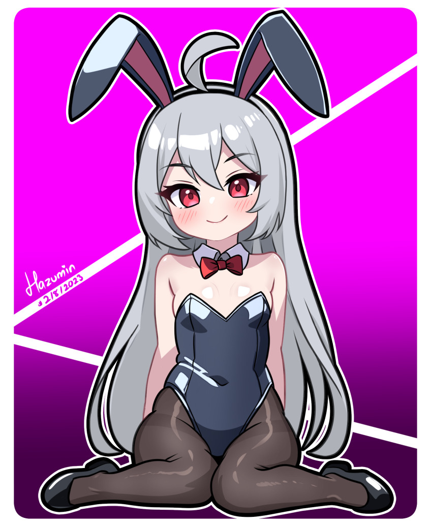 100%_orange_juice, 1girl, ahoge, animal_ears, bare_shoulders, black_footwear, black_leotard, black_pantyhose