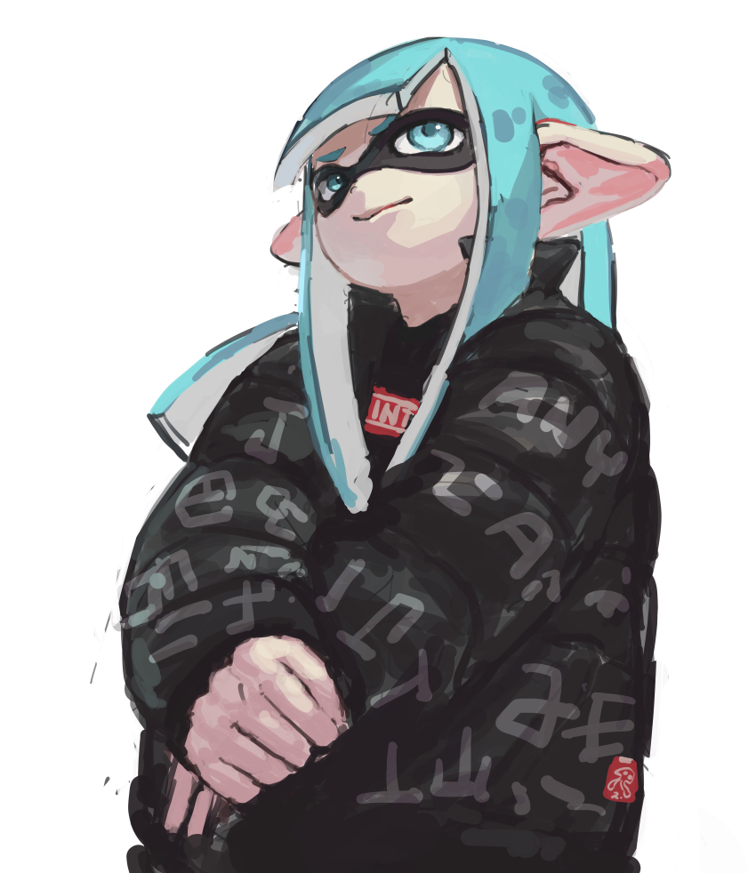 1girl, absurdres, aqua_eyes, aqua_hair, down_jacket, drip_(meme), highres, inkling
