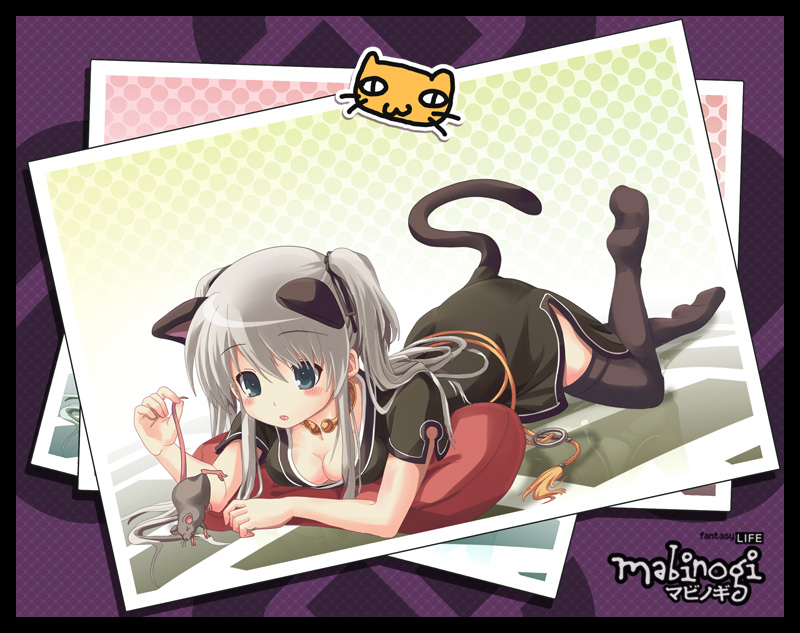 >_<, 1girl, animal, animal_ears, black_border, black_dress, black_ribbon, black_tail