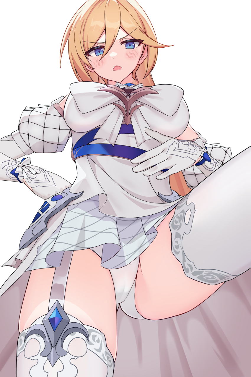 1girl, :o, absurdres, bare_shoulders, blonde_hair, blue_eyes, breasts, commentary