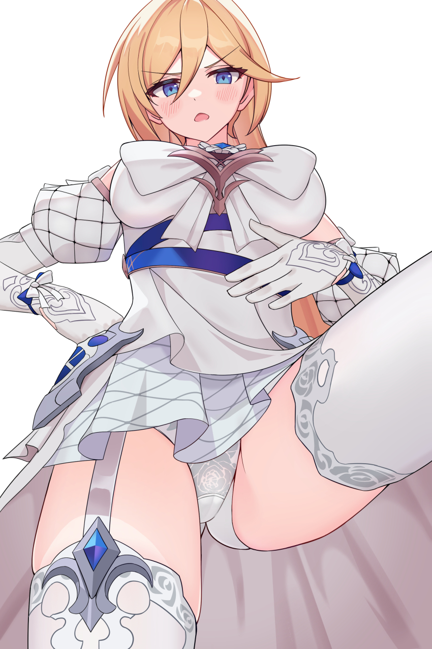 1girl, :o, absurdres, bare_shoulders, blonde_hair, blue_eyes, breasts, commentary