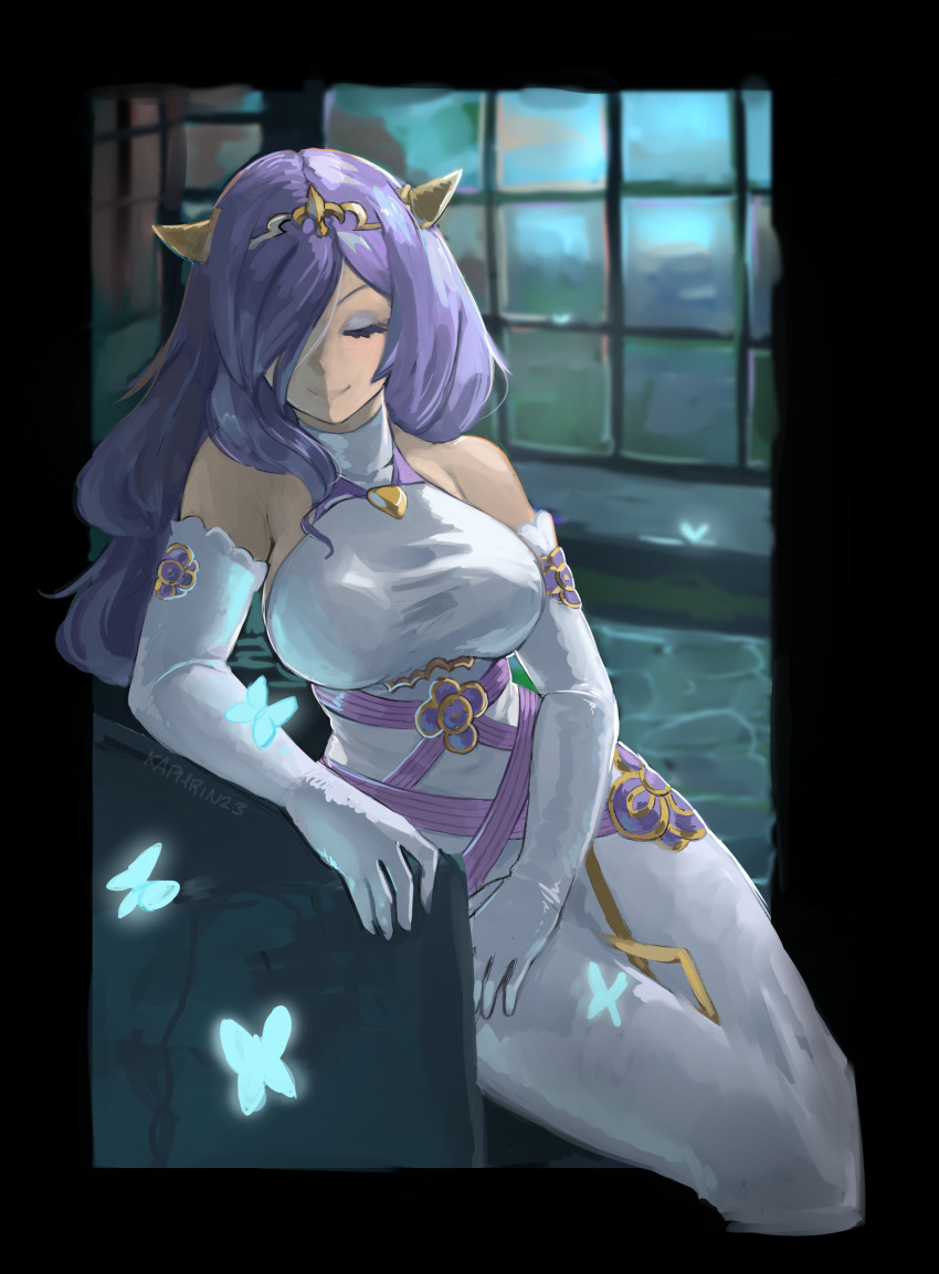 1girl, absurdres, bare_shoulders, breasts, camilla_(adrift)_(fire_emblem), camilla_(fire_emblem), closed_eyes, commentary_request