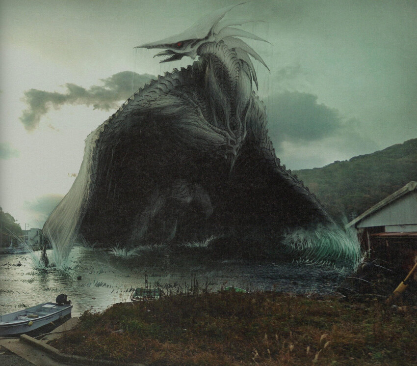 beak, boat, bone, cloud, cloudy_sky, concept_art, emaciated, epic