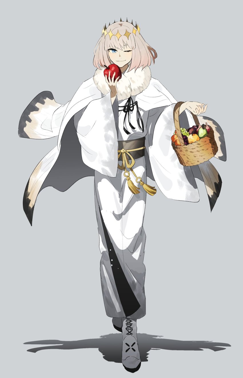 1boy, absurdres, alternate_costume, apple, basket, cape, fate/grand_order, fate_(series)