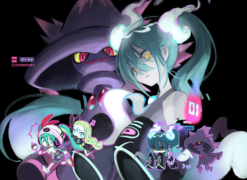 chibi, extraspiky, floating, gen_3_pokemon, gen_4_pokemon, gen_5_pokemon, ghost, ghost_miku_(project_voltage)